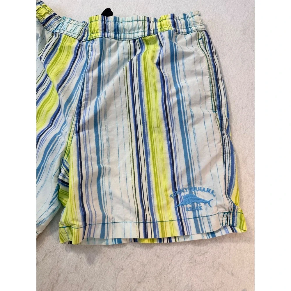 VTG Tommy Bahama Relax Mens Blue Green Striped Swim Trunks Cargo Pocket Size XL